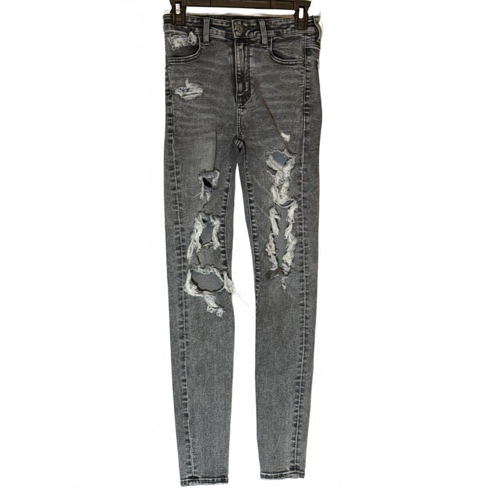 American Eagle Distressed Black Skinny Jeans, Size 2 Regular